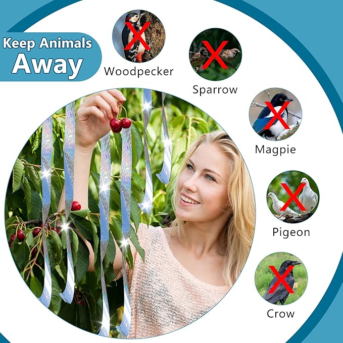 Bird Scare Tapes 500FT*2 Reflective Flash Tape for Birds, Bird Scare Device Double Side Ribbon Scare Birds Away for House, Garden, Yard, Orchard, Patio