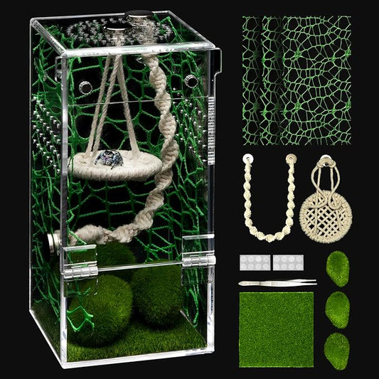 AZV Jumping Spider Enclosure Kit,Escape Proof Praying Mantis Habitat,Magnetic Door Arboreal Tarantula Cribs Ventilation Spider House,Complete Transparent Acrylic Snail Cage,Reptile Tank Bug Terrarium