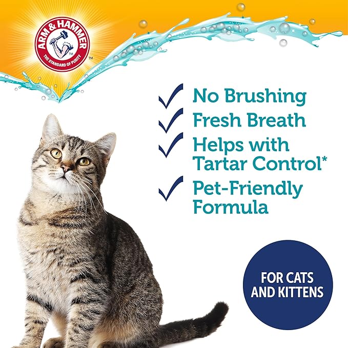 Arm & Hammer Complete Care Dental Water Additive for Cats, Cat Breath Freshener and Tartar Control, No Brushing Required, Odorless and Flavorless Cat Formula, 8 Fl Oz - 6 Pack