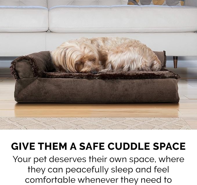 FurHaven Orthopedic Dog Bed for Large Dogs, L-Shaped Chaise Mattress, Egg Crate with a Solid Orthopedic Foam Base for Joint Support, Removable Washable Cover, Jumbo XL, Plush & Velvet, Sable Brown