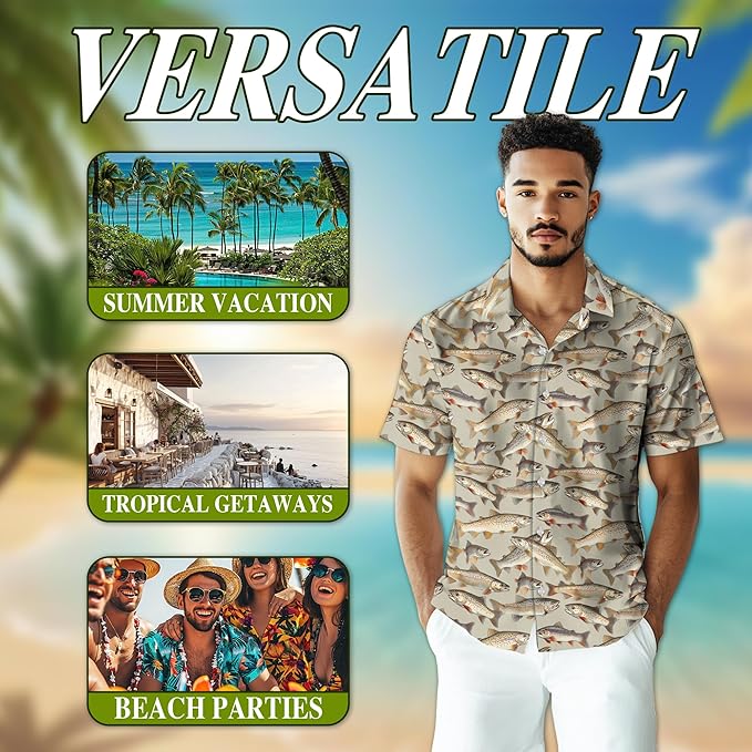 Fishing Crappie Hawaiian Shirt for Men, Button Down Summer Beach Short Sleeve, Fishing Lover Gifts, Sizes S-5XL