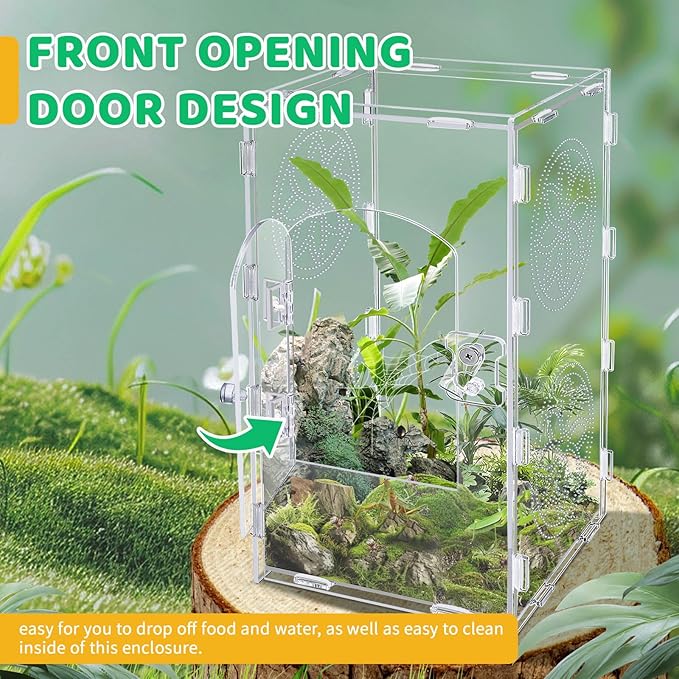 Large Jumping Spider Enclosure, 12x6x6 Inch Acrylic Tarantula Enclosure, Jumping Spider Accessories with Front Opening Door