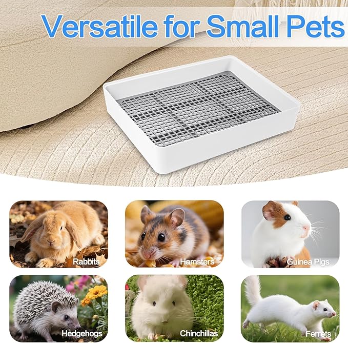 2 Pack Rabbit Litter Box with Grate, Large Shallow Bunny Litter Box Tray Plastic Guinea Pig Training Pan for Small Animals, Hamster, Hedgehog, Chinchillas, 14.5 x 11.6 x 2.5 Inch