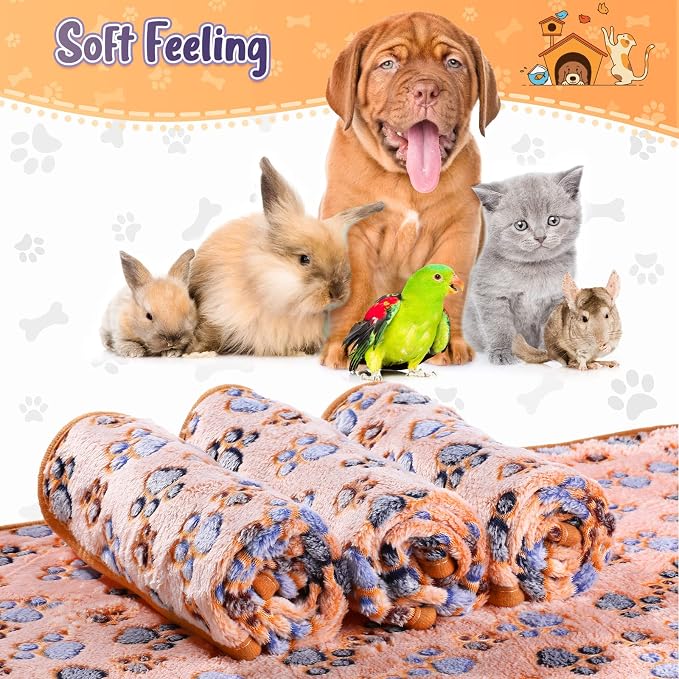 Tatuo 4 Pack Fleece Dog Blankets for Puppy Cats Multi-Size Sleep Mat for Pet Guinea Pig Soft Washable Warm Crate Bed Puppy Teething Toys Print Pattern Blanket Indoor(Coffee,41 x 30 Inch,Paw)