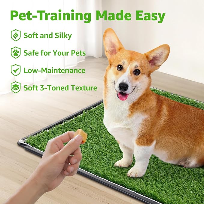 Dog Grass Pad with Tray for Dogs Puppy Potty Training to Pee & Poop Indoor | Dog Litter Boxes with Faster Drainage Artificial Grass & Quick-Absorbency Washable Pee Pads, Indoor Outdoor Use