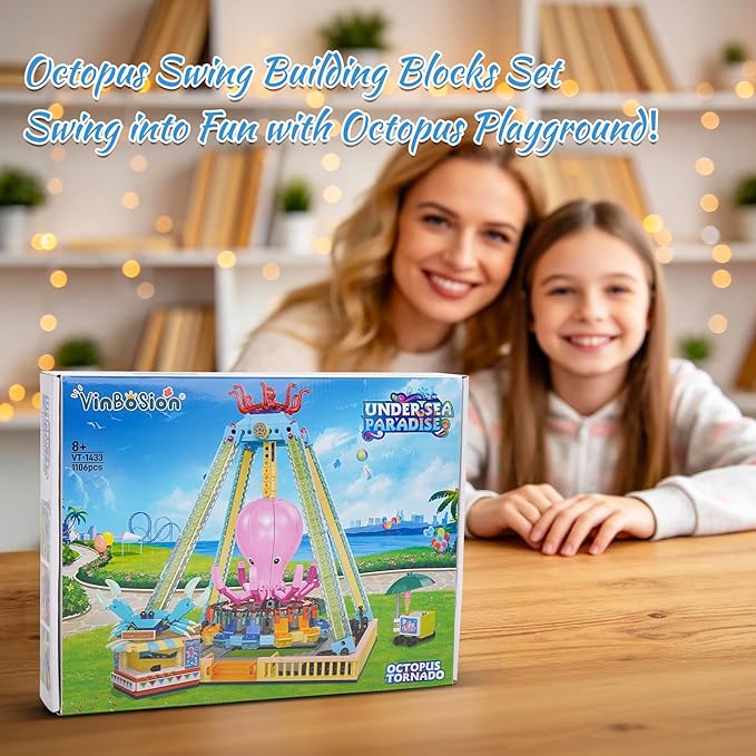 Building Blocks Set,Octopus Swing Amusement Park Building Blocks Toy,Blocks Toy Model Gift for Kids and Adults(1189PCS)