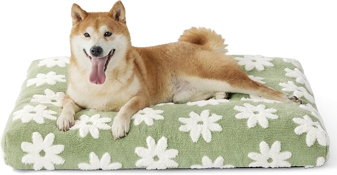 LE SURE Cute Aesthetic Dog Bed for Crate,Jacquard Thick Pet Pillow 35x22 | Shredded Chopped Foam,Modern Plush Crate Cushion Gift for Large Dog, Waterproof Washable Cover, Nonslip Bottom, Green