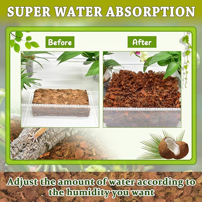 ZeeDix 3 Pack Coconut Husk for Reptiles, Organic Coconut Fiber Reptile Terrarium Substrate, Coco Husk Chips Reptile Bedding for Snakes, Tortoises, Ball Python, Geckos, Lizards, Hermit Crab, Tarantula