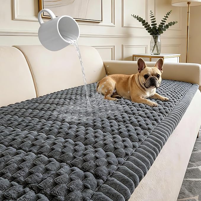 Waterproof Couch Cover for Dogs Washable,Nonslip Fuzzy Durable Pet Friendly | Soft Slipcovers for 3 Cushion Sofa Cover,Plush Thick Protector Fits Mat Bed Leather & Fabric Couches (Grey 27.6"x70.9")