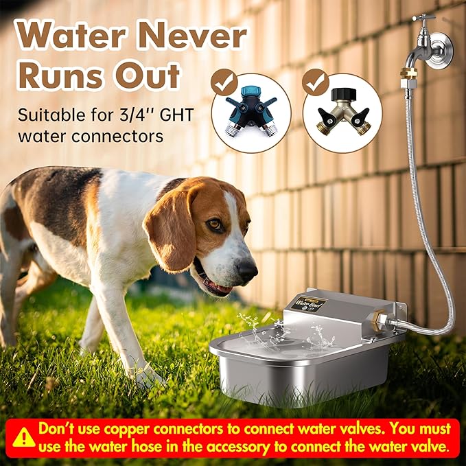 PETTEN 3L Automatic Dog Water Bowl Dispenser, Stainless Steel Self-Filling Water Bowl for Large Dogs & Outdoor Auto-Filling Fresh Water with 3/4" GHT Hose Connection