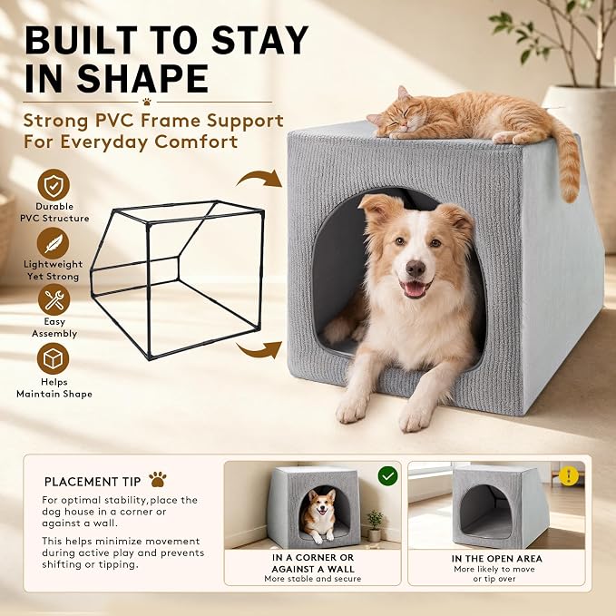 XL Indoor Dog House for Medium Large Dogs, Enclosed Dog Cave Bed | Washable Removable Cover, Spacious Pet House with Soft Cushion, Indoor Dog Bed for Large Breed, 36" L x 26" W x 26" H