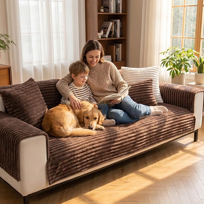FUANGUI Waterproof Couch Cover for Dogs, Washable Pet Couch Covers for Sofa | Soft Cat Dog Bed Cover Non-Slip Couch Covers for 3 or Small 4 Seat Cushion Couch Sofa Pet Friendly