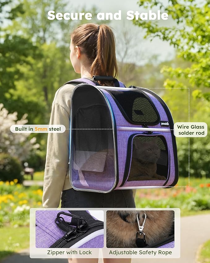 pecute Cat Backpack Expandable, Cat Carrier with Breathable Window | Durable Oxford Cloth, Lockable Zipper,Use for Pet Under 11 lbs to Travel