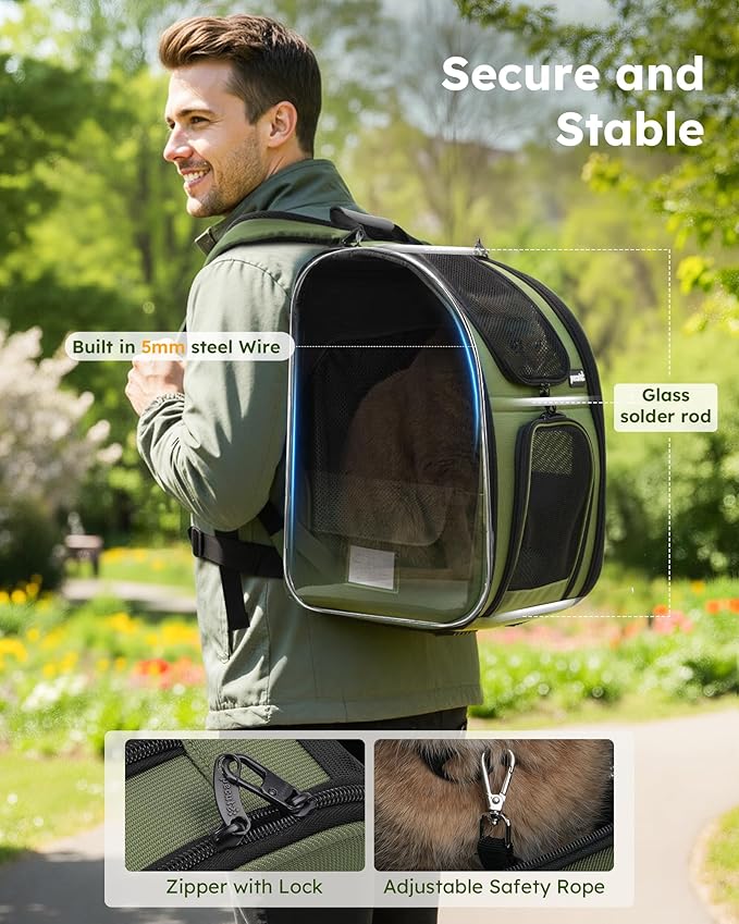 pecute Pet Backpack Expandable, Cat Carrier Backpack with Breathable Window | Durable Oxford Cloth, Lockable Zipper,Use for Pet Under 11 lbs to Travel