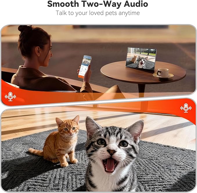 WOPET 6L Automatic Cat Feeder with Camera, 1080P HD, WiFi App Control, 4GB SD Card, Night Vision, 10 Meals/Day, Dual Power, Stainless Steel Bowl for Cats & Small Dogs