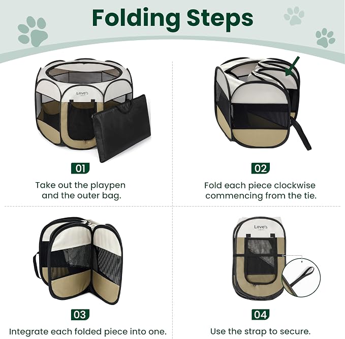 Love's cabin Pet Puppy Dog Playpen, Large Dog Tent Crates Cage Indoor/Outdoor, Portable Playpen for Cat, Foldable Pop Up Dog Kennel Playpen with Carring Case, Removable Zipper Top, Khaki