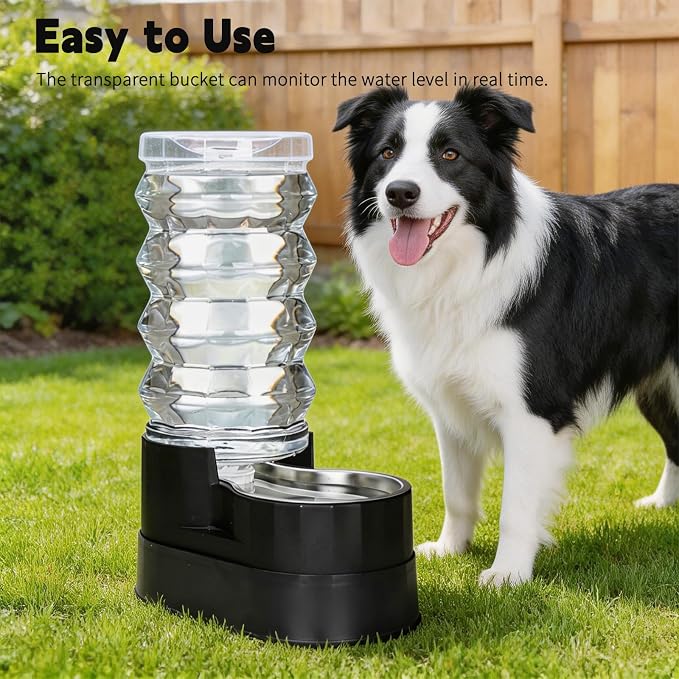 RIZZARI 9L Elevated Dog Waterer: Large Capacity Hydration | Raised Drinking Height/No Filter Maintenance/No Power Needed /Gravity Refill/Stainless Steel Bowl /Indoor/Garage