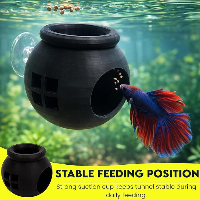 Floating Cozy Betta House, Natural Floating Betta Hide Out, Aquarium Fish Hammock, Relaxing & Stress Relief, Suction Cup Included, 2.9" W x 2.6" H (Black)
