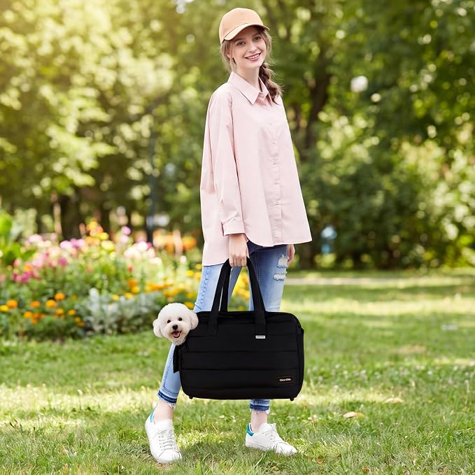 Dog Purse Carrier for Small Dog Cat Rabbit up to 13 lbs, Lightweight Portable Soft Sided Pet Purses, Quilted Puffy Tote Puppy Carrier with Large Pockets for Hiking, Travel, Vet Black