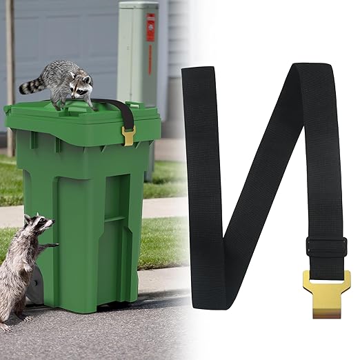 1 pièce de verrous de poubelle pour animaux, verrous de couvercle de poubelle avec griffe métallique, clips de sangles de poubelle réglables pour l'extérieur pour empêcher les ratons laveurs, les ours - Noir