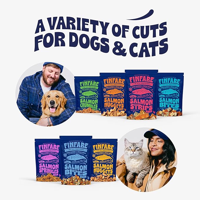 Finfare Freeze Dried Salmon Dog Treats, Protein & Omega-3s, Grain Free Salmon Dog Training Treats, Crafted in USA, Nuggets - 2oz