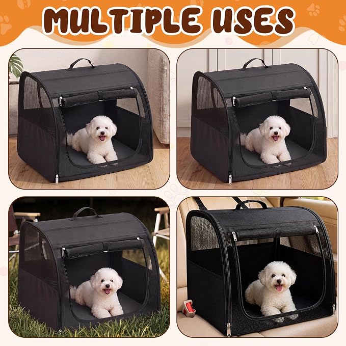 Dog Car Crate, Enclosed Foldable Cat Car Seat Carrier, 23.62x20x20in, Black | Portable Dog Cat Carrier with Seatbelt Attachment & Headrest Strap, Soft-sided Pet Kennel with Bed for Pet Travel up to 25 lb