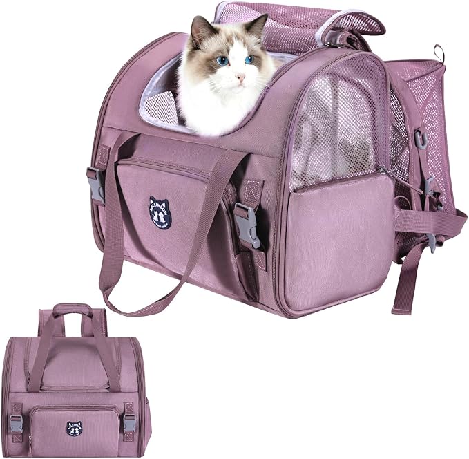 Expandable Cat Carrier Backpack for Large Cats - Airline Approved Pet Carrier Backpack for Small Dogs, Hiking & Travel, Waterproof with Breathable Mesh, 14lbs Capacity (Plum, Standard)
