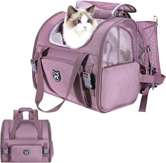 Expandable Cat Carrier Backpack for Large Cats - Airline Approved Pet Carrier Backpack for Small Dogs, Hiking & Travel, Waterproof with Breathable Mesh, 22lbs Capacity (Plum, Large)