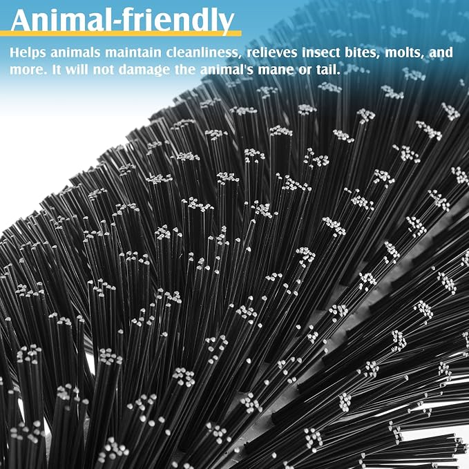3 Pack Livestock Scratching Brush, Black | Animal Scratcher, Itch Relief Grooming, Horse Goat Cow Scratcher, Fence Post Mounting, Durable Bristles, Farm Livestock Care