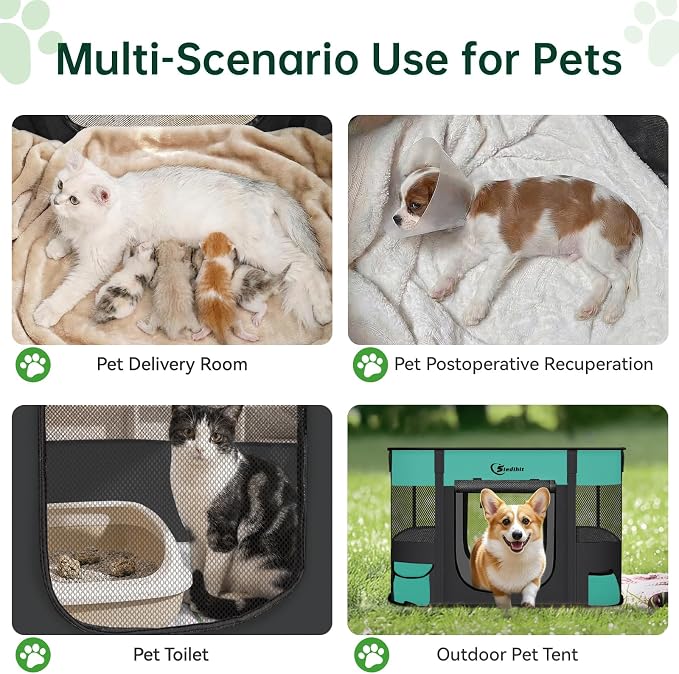 Siedihit Dog Playpen, Cat Pet Puppy Crate, Portable Playpens Indoor Outdoor (Green, Medium)