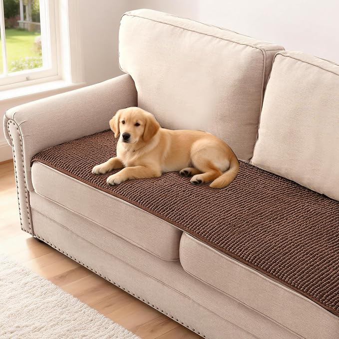 H.VERSAILTEX Plush Chenille Couch Cover for 3 Cushion Couch Anti Slip Washable Sofa Slipcovers Soft and Durable Furniture Protector for Dogs Cats Kids (27.5" x 59", Caramel)