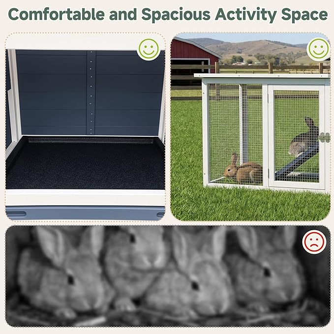 Large Outdoor Rabbit Hutch with Waterproof Asphalt Roof, 54.7” x 24.2” x 34” Wooden Bunny Cage for 2 Rabbits, Guinea Pigs & Chickens, Easy-Clean Pull-Out Tray & Anti-Rust Metal Door