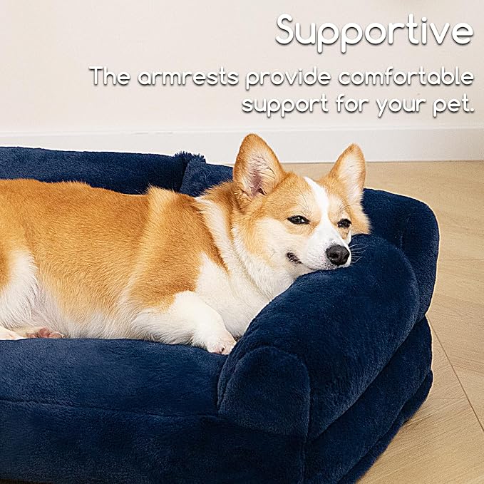 Hollypet Medium Dog Large Cat Bed Puppy Couch Beds for Pets up to 35 lbs | Fluffy Dog Cat Couch Plush Soft Warming Pets Beds with Machine Washable Cover and Non-Slip Bottom