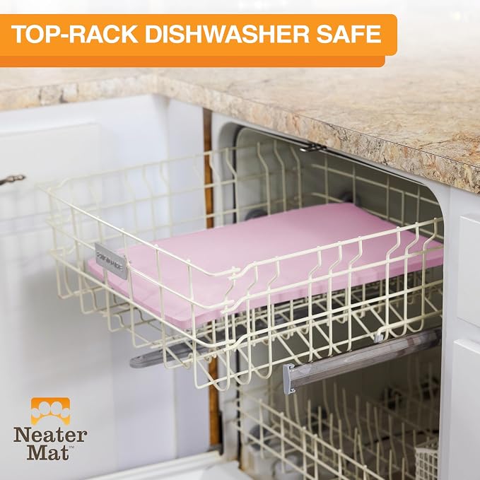 Neater Pet Brands Neater Mat Pet Mats for Food and Water, Cat & Dog Bowl Mat Waterproof Silicone, Feeding Tray, Dog Food Mats for Floors, Placemat w/Raised Edge for Under Bowls, 24" x 16", Light Pink