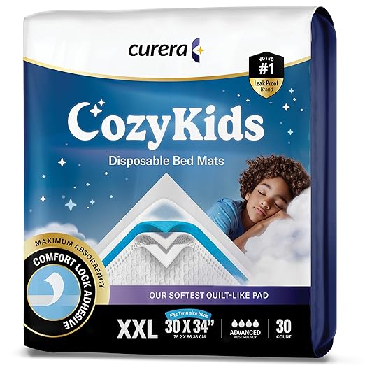 CozyKids® Disposable Bedwetting Bed Pads for Kids 30”x 34” [30-Pack] | Super Absorbent Potty Training Pee Pads for Children - XXL Bed Wetting Mats for Good Nights Chucks for Kids & Toddlers