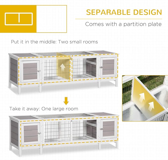 PawHut Rabbit Hutch, Bunny Cage, Guinea Pig House with Pull-Out Tray, and Divided Board for Rabbits, Chickens, Ducks, Indoor, White