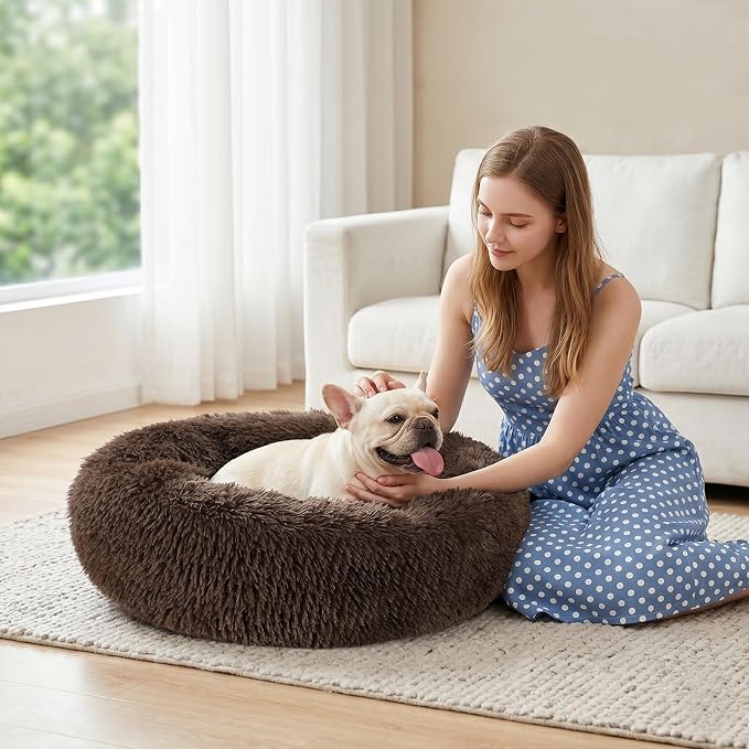 MIXJOY Orthopedic Dog Bed Comfortable Donut Cuddler Round Pet Beds Ultra Soft Washable Dog and Cat Cushion Bed (30'', Coffee)