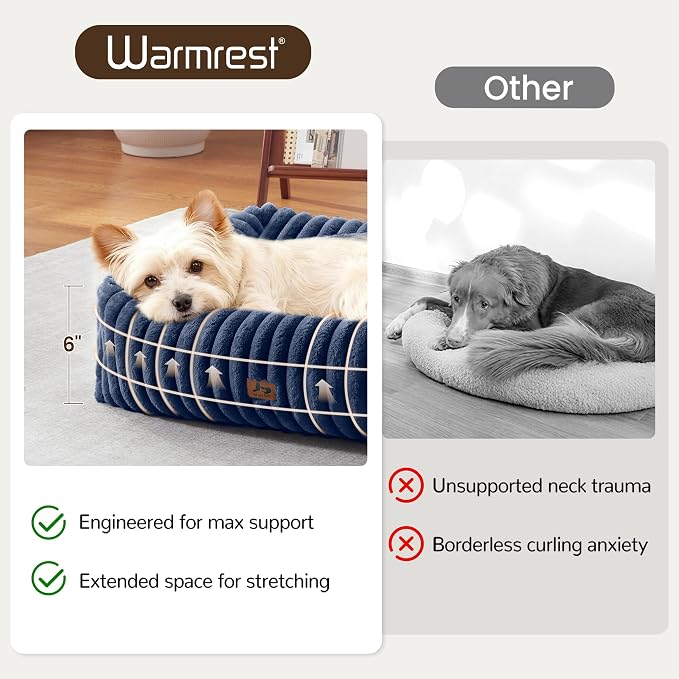 Cute Dog Bed for Small Dogs & Cats,Washable Fluffy Cat Beds for Indoor Cats, Rectangle Orthopedic Memory Foam Puppy Beds with Anti-Slip Bottom, 20 x19 x 7 Inches, Navy
