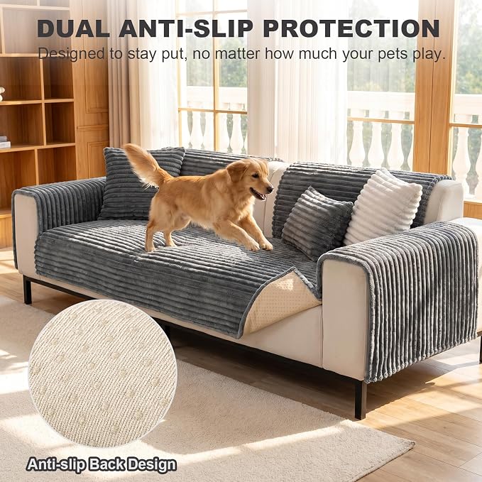 FUANGUI Waterproof Couch Cover for Dogs, Washable Pet Couch Covers for Sofa | Soft Cat Dog Bed Cover Non-Slip Couch Covers for 3 Cushion Couch Sofa Pet Friendly