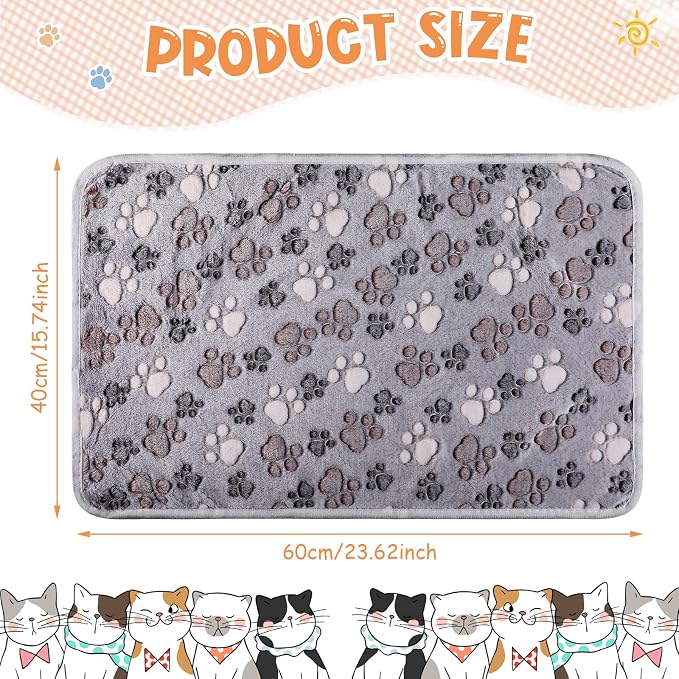Tatuo 4 Pack Fleece Dog Blankets for Puppy Cats Multi-Size Sleep Mat for Pet Guinea Pig Soft Washable Warm Crate Bed Puppy Teething Toys Print Pattern Blanket Indoor(Gray,24 x 16 Inch,Paw)