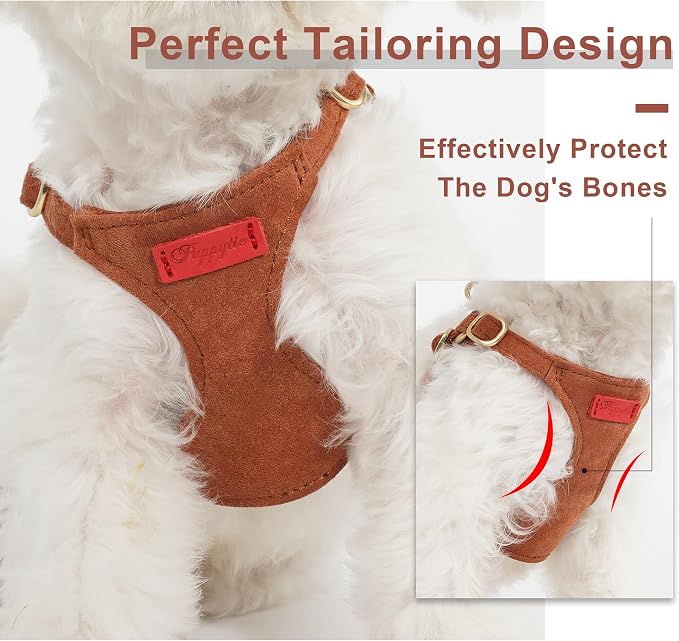 Puppytie Small Dog Harness with Multifunction Dog Leash,Lightweight Soft Adjustable No Choke Escape Proof Pet Harness Vest Pet Harness Vest,Brown Caramel,S