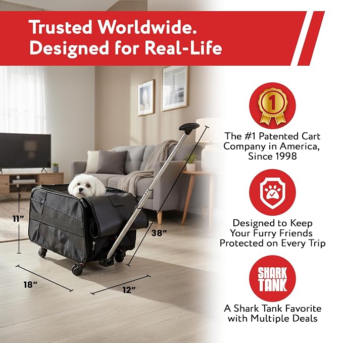 dbest products Pet Smart Cart, Medium, Black, Rolling Carrier with wheels soft sided collapsible Folding Travel Bag, Dog Cat Airline Approved Tote Luggage backpack