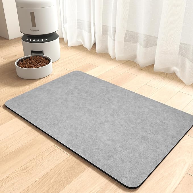 MontVoo-Absorbent Pet Feeding Mat-No Stains Pet Mat for Food and Water Bowl-Quick Dry Cat & Dog Food Mat Water Dispenser Mat-Pet Supplies Mat-Dog Water Bowl Mat for Messy Drinker,（LightGrey,17"x28"）