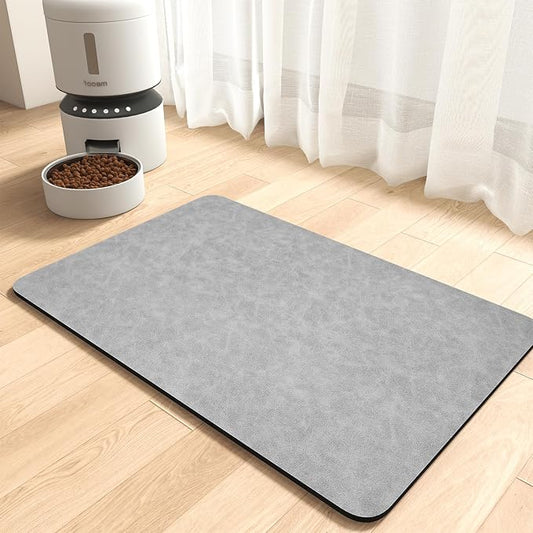 MontVoo-Absorbent Pet Feeding Mat-No Stains Pet Mat for Food and Water Bowl-Quick Dry Cat & Dog Food Mat Water Dispenser Mat-Pet Supplies Mat-Dog Water Bowl Mat for Messy Drinker,（LightGrey,17"x28"）