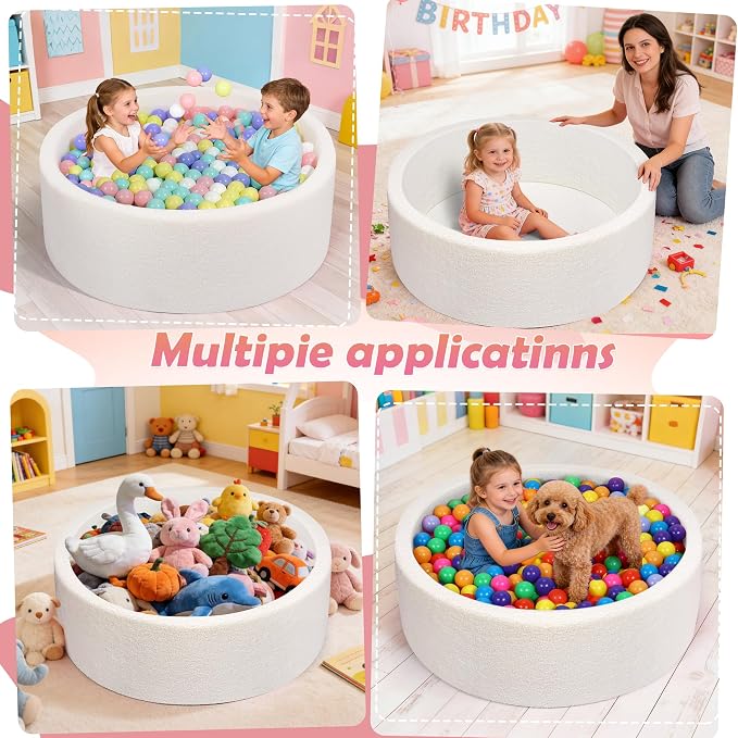 Imitation Teddy Foam Ball Pits 35.4"x 11.8" Soft Round Playpen for Toddlers Pets with Soft Memory Sponge for Babies Indoor and Outdoor Game White(Balls not Included)