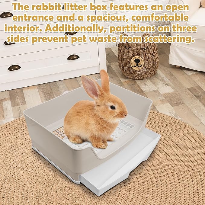 kathson 2PCS Large Rabbit Litter Box Trainer, Potty Corner Toilet with Drawer Bigger Pet Pan for Adult Hamster, Guinea Pig, Ferret, Galesaur, Bunny and Other Animals (Brown)