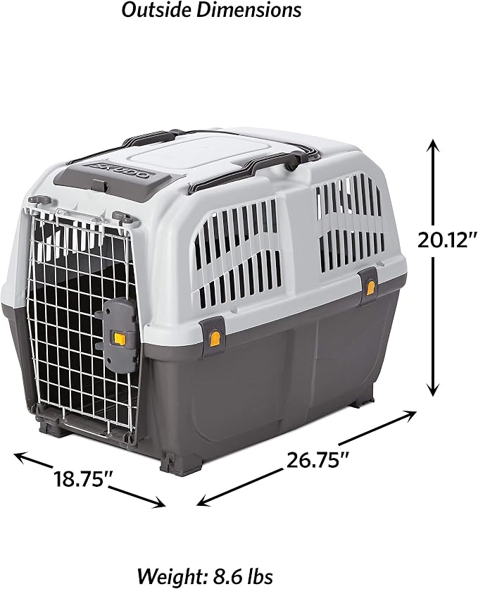 Skudo by MidWest 27-Inch Travel Carrier, Gray, Fits Pets up to 30 lbs | Hard-Sided Pet Carrier, Travel Crate with Handle, Ventilated Design, Locking Tabs, Easy Assembly