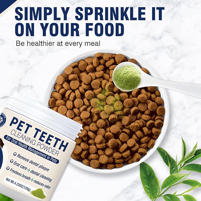 Dental Powder for Dogs Teeth Fresh Breath and Teeth Cleaning Contains Natural Ingredients and Probiotics Dental Powder Dog Tartar and Plaque Removes Tooth Cleaner for Dogs 120g (60-Day Supply)