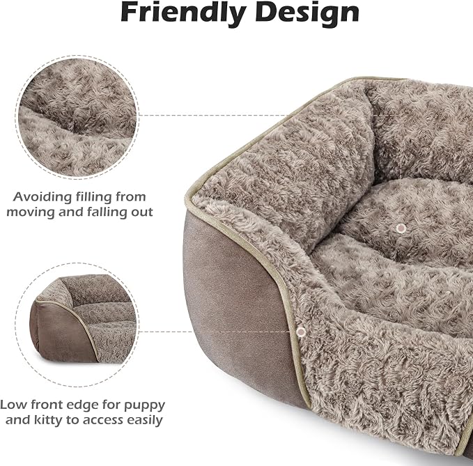Medium Dog Bed Rectangle Washable Orthopedic Soft Calming Sleeping Durable Pet Cuddler with Anti-Slip Bottom