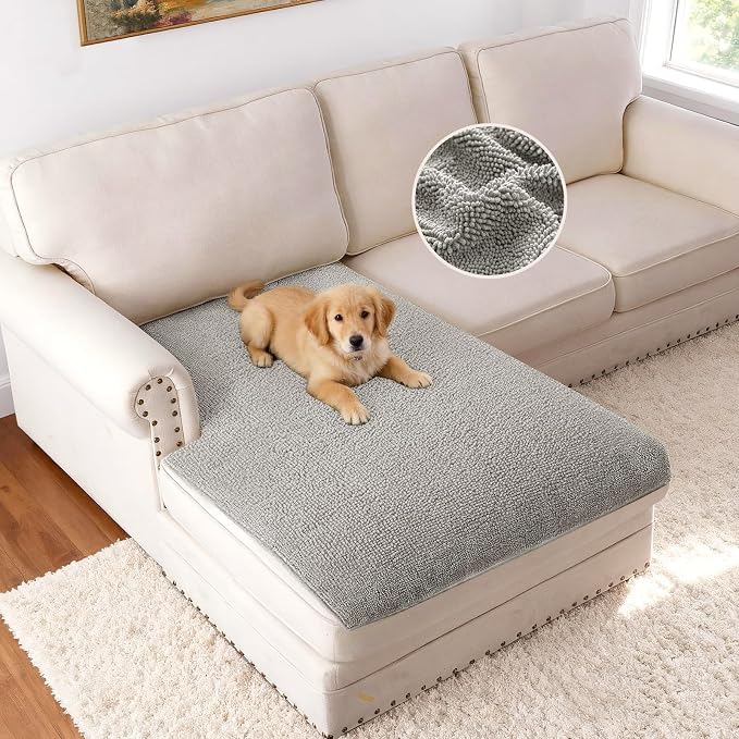 H.VERSAILTEX Non Slip Pet Couch Cover Chenille Dog Bed Protector Thick Soft Sofa Slipcover Pet Friendly Washable Couch Cushion Covers for Pets (40" x 50", Dove)